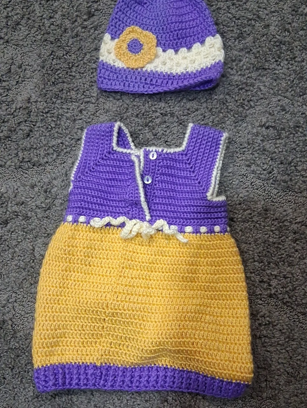 Handmade Kids Crochet Matching Set in Purple and Yellow